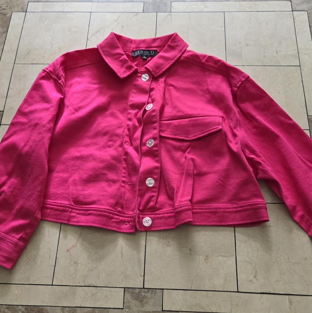 Eloquii fuschia pink cropped denim jacket size 14 - Picture 2 of 5